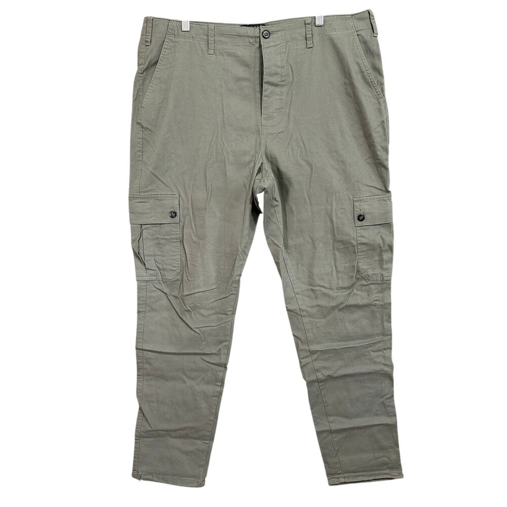 ASOS Designs Mens Pants Green Cargo Straight Adjustable Hem Stretch 38x34